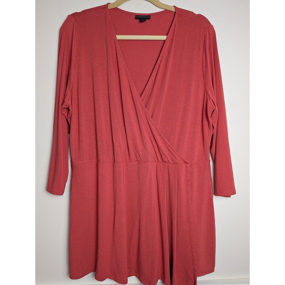 J. Jill Wearever Collection Pleated Surplice Crossover Top Pink Blouse Large